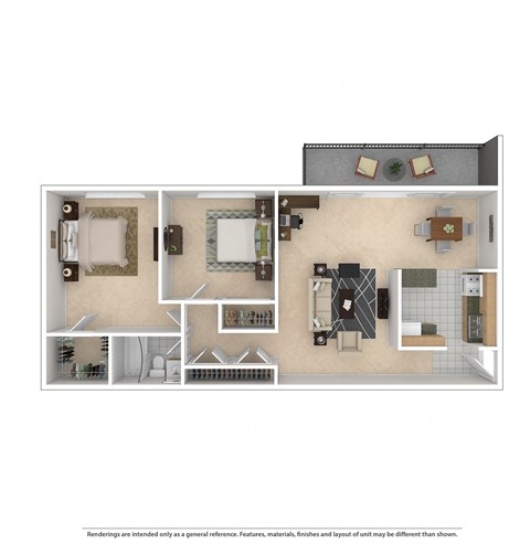 Floor plan for 2 beds, 1 bath, 798 sqft